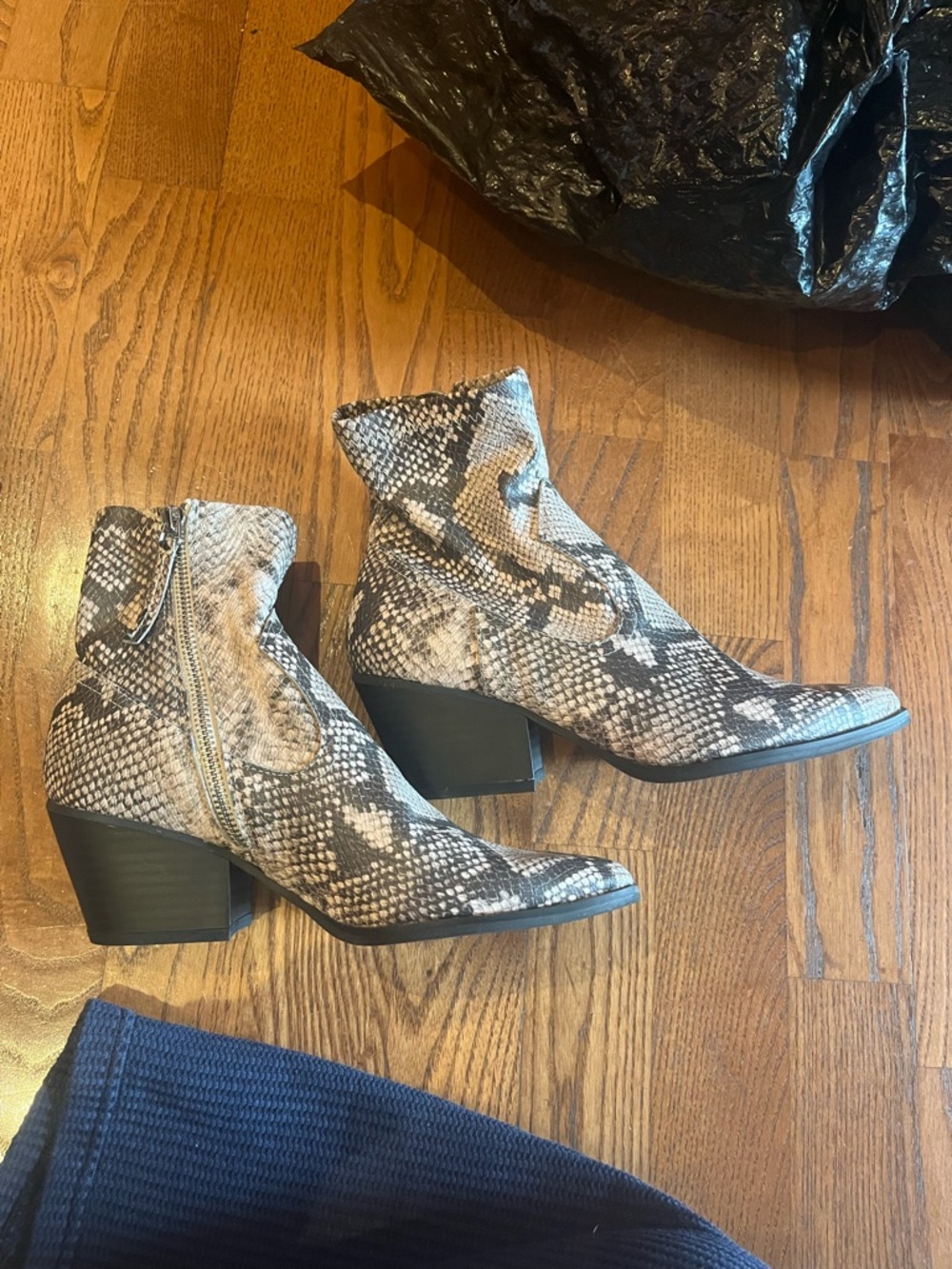 Dolce Vita Snake-Print Ankle Boots in Beige and Black